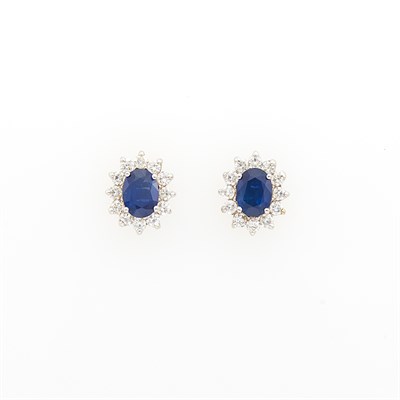 Lot 118 - Pair of White Gold, Sapphire and Diamond Earrings