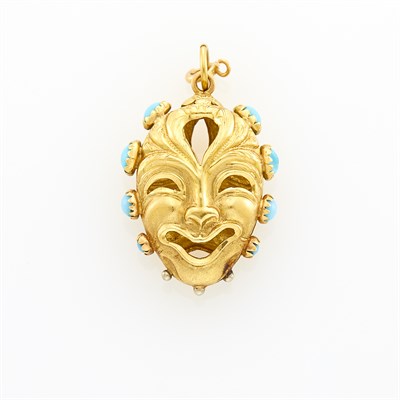 Lot 154 - Double-Sided Gold and Turquoise Comedy and Tragedy Mask Charm