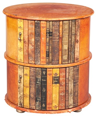 Lot 95 - Leather-Covered Faux Book Circular Table...