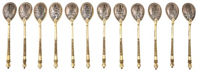 Lot 214 - Set of Twelve Russian Silver-Gilt and Niello...