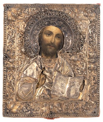 Lot 176 - Russian Silver-Gilt Icon of Christ Pantocrator...