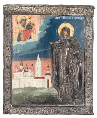Lot 177 - Russian Silver-Mounted Icon of the Venerable...