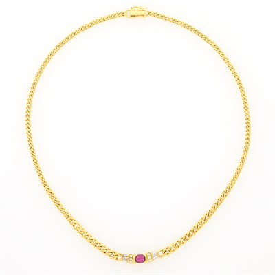 Lot 221 - Gold, Ruby and Diamond Curb Link Necklace