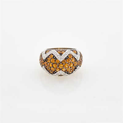 Lot 135 - White and Blackened Gold, Citrine and Diamond Bombé Ring