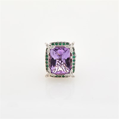 Lot 126 - White Gold, Amethyst, Tsavorite Garnet, Pink Sapphire and Diamond Ring