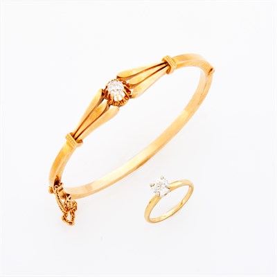 Lot 75 - Gold and Diamond Ring and Antique Gold and Diamond Bangle Bracelet