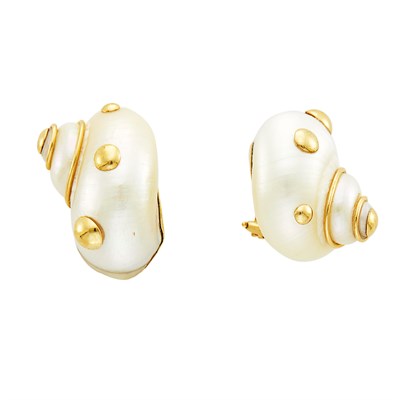 Lot 226 - Maz Pair of Gold and Shell Earclips