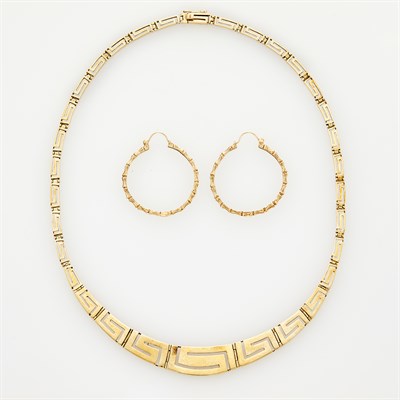 Lot 174 - Gold Necklace and Pair of Bamboo Hoop Earrings