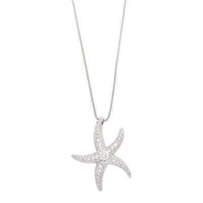 Lot 124 - White Gold and Diamond Starfish Pendant with Chain Necklace
