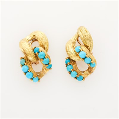 Lot 5 - Pair of Gold and Turquoise Curb Link Earclips