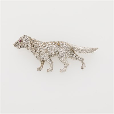 Lot 95 - Platinum and Diamond Hunting Dog Pin