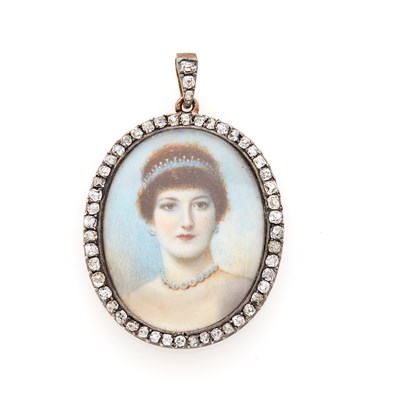 Lot 94 - Antique Silver, Gold and Diamond Portrait Pendant