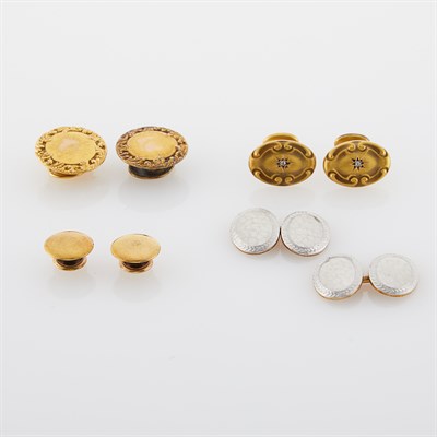 Lot 80 - Pair of Gold and Diamond Cufflinks, Gold and Platinum Cufflinks, Pair of Gold Buttons and Pair of Gold Studs