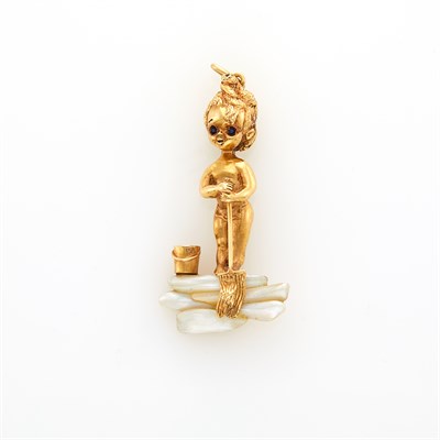 Lot 52 - Ruser Gold and Baroque Freshwater Pearl 'Saturday's Child' Pendant-Brooch