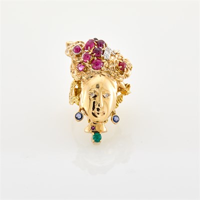 Lot 51 - Gold, Ruby, Emerald, Sapphire and Diamond Lady Ring