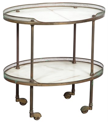 Lot 216 - Alabaster and Brass Two-Tier Etagere Each oval...