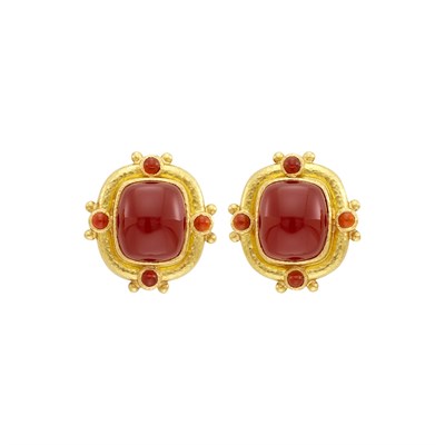 Lot 152 - Elizabeth Locke Pair of Hammered Gold and Carnelian Earclips