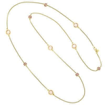 Lot 154 - David Yurman Long Gold, Rose Quartz and Pink Sapphire Chain Necklace