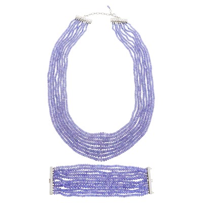 Lot 206 - Multistrand Tanzanite Bead Necklace and Bracelet