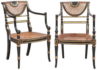 Lot 103 - Pair of Regency Style Gilt-Decorated, Black...