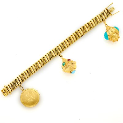 Lot 13 - Gold, Turquoise and Glass Charm Bracelet