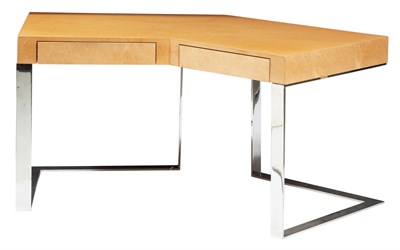 Lot 285 - Pace Style Blondewood and Chromed Metal Desk...