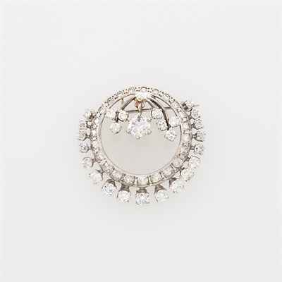 Lot 109 - Platinum and Diamond Circle Pendant-Brooch