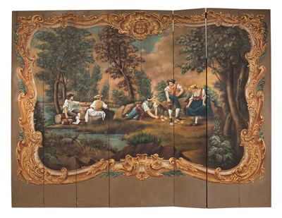 Lot 325 - Eight-Panel Trompe L'Oeil Room Screen Painted...