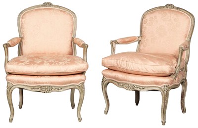 Lot 109 - Pair of Louis XV Style Silk-Upholstered...