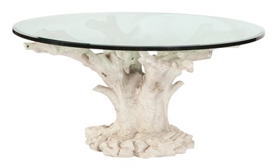 Lot 122 - White-Painted Tree Trunk-Form Glass Top Dining...
