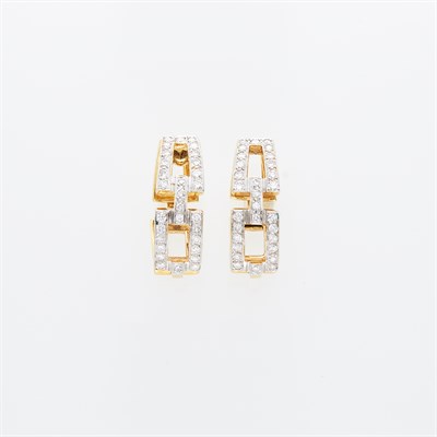Lot 7 - Pair of Two-Color Gold and Diamond Hoop Earrings