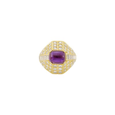 Lot 84 - Gold, Cabochon Amethyst and Diamond Ring
