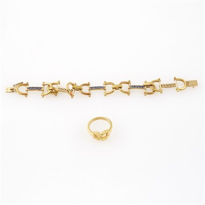 Lot 70 - Gold and Stone Flexible Bracelet and Ring, 18K...