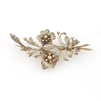 Lot 76 - Diamond and Rose Diamond Pin, 14K and Silver...