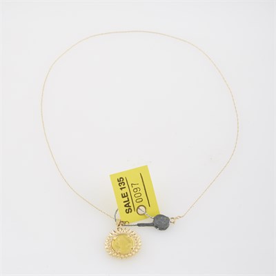 Lot 97 - Gold Coin Pendant and Neck Chain, 22K and 14K...