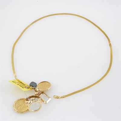 Lot 98 - Three Gold Pendants, Coin Ring and Neck Chain,...