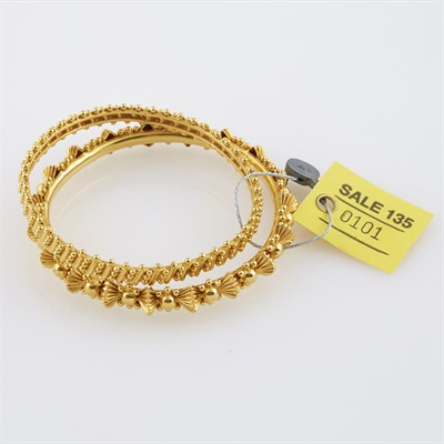 Lot 101 - Two Gold Rigid Bracelets, 22K 21 dwt.
