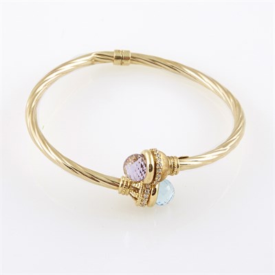 Lot 129 - Gold and Stone Rigid Bracelet, 14K 6 dwt. all,...