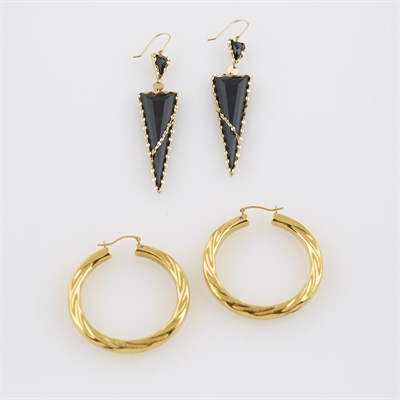 Lot 131 - Two Gold and Stone Earrings, 14K 6 dwt. all...