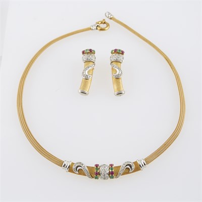 Lot 135 - Gold and Stone Necklace and Two Earrings, 18K...