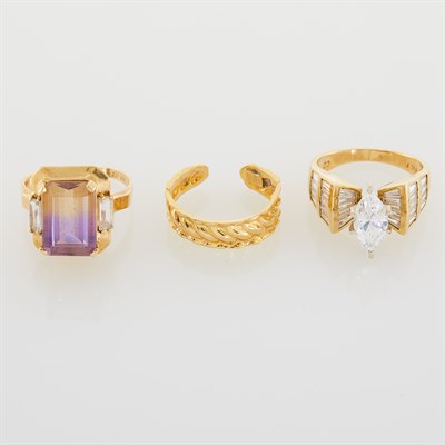 Lot 154 - Three Gold and Stone Rings, 14K 10 dwt. all,...