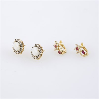 Lot 159 - Two Diamond and Stone Earrings and Two Gold...