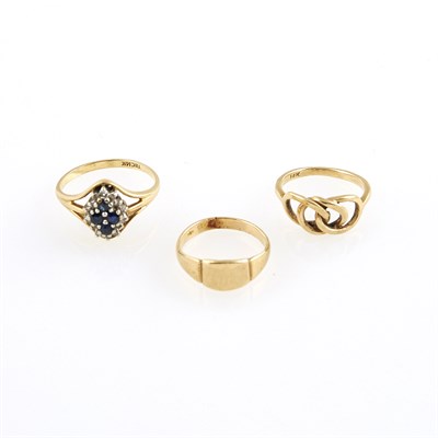 Lot 168 - Diamond and Stone Ring and Two Gold Rings, 14K...