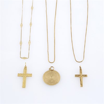 Lot 172 - Three Gold Pendants, Two Neck Chains and...