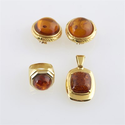 Lot 200 - Gold and Stone Ring, Pendant and Two Earrings,...