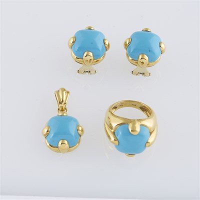 Lot 201 - Gold and Stone Ring, Pendant and Two Earrings,...