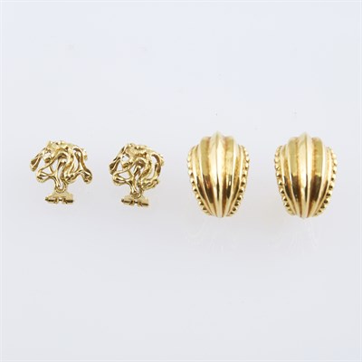Lot 209 - Four Gold Earrings, 18K 15 dwt.