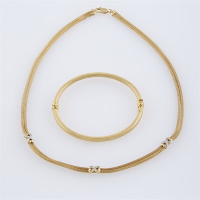 Lot 234 - Gold Necklace and Rigid Bracelet, 14K 12 dwt.