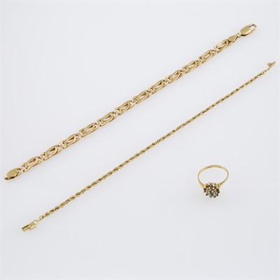 Lot 235 - Diamond and Stone Ring and Two Gold Flexible...