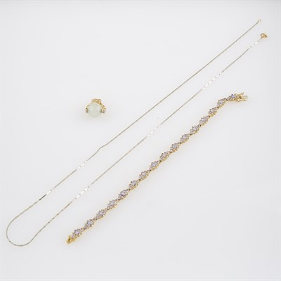 Lot 237 - Gold and Stone Flexible Bracelet, Pendant and...